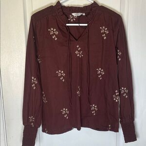 Elegant Burgundy Floral Women's Blouse